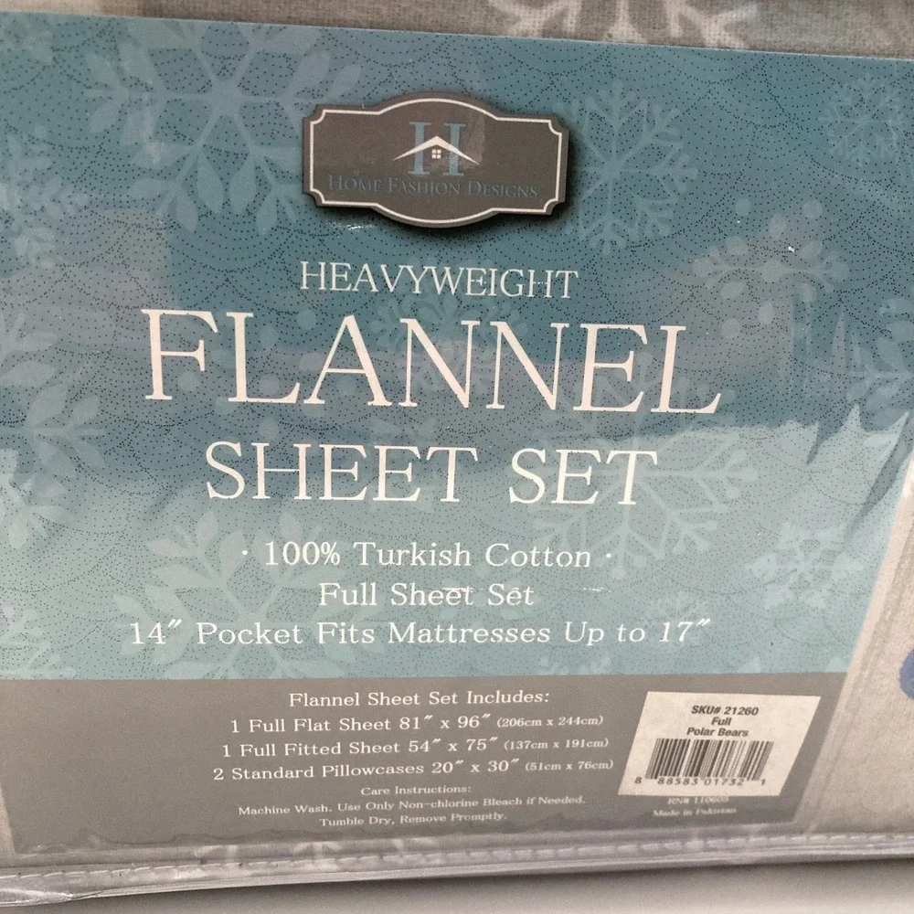 Flannel Sheet Set Full Size Gray Polar Bears Turkish Cotton Home Fashion Designs